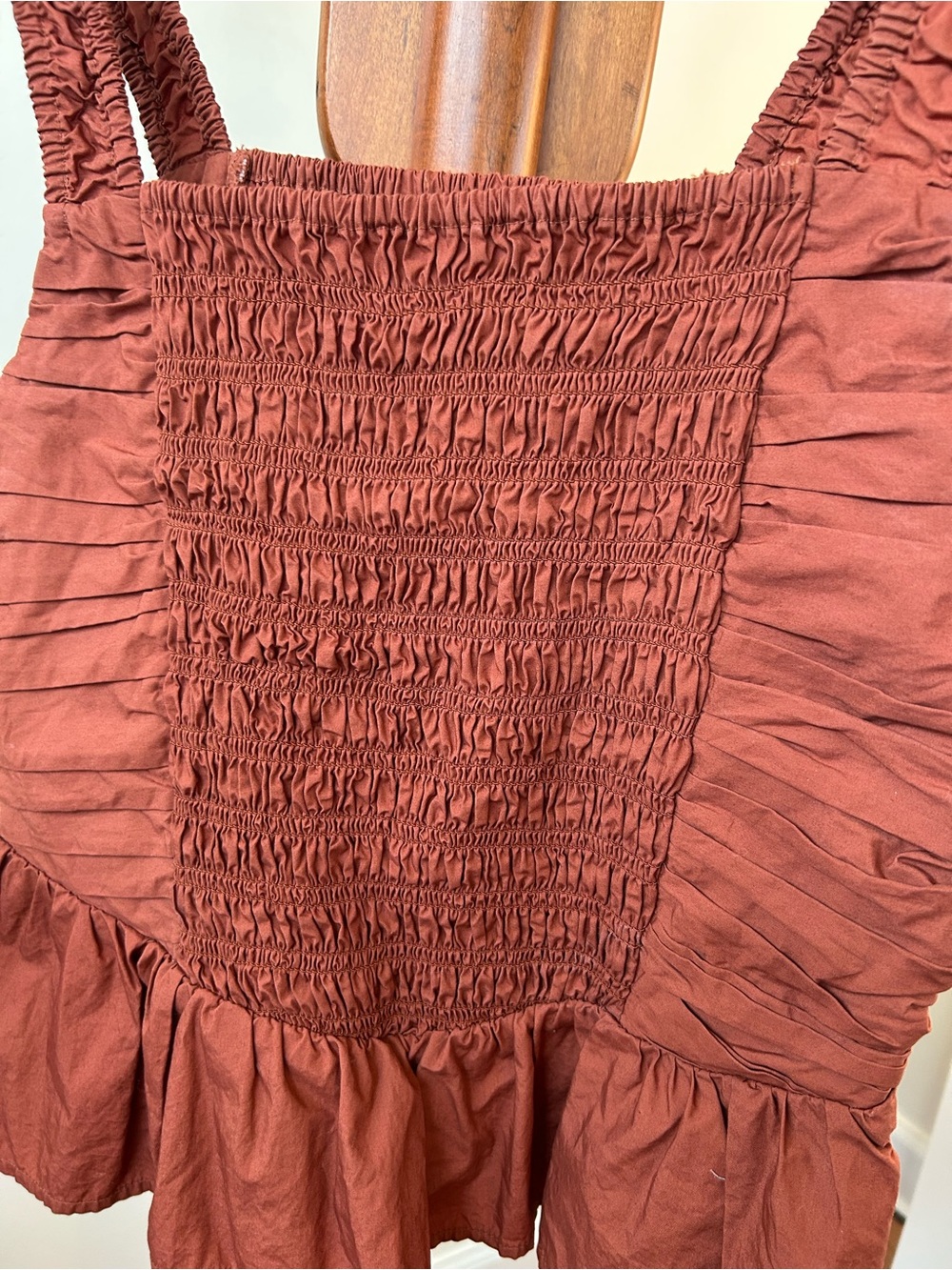 LOFT Rust Smocked Ruffle Peplum Tank Size 6 - Picture 2 of 6